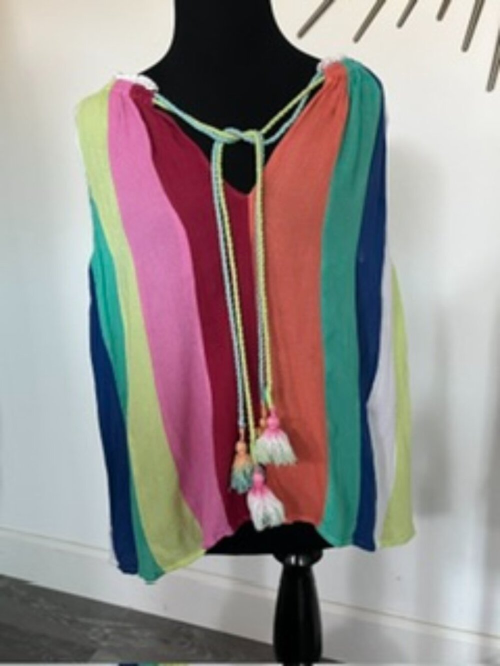 🧡3/15 Ban Jara Multicolor Striped Sleeveless Top Tassels Women's S